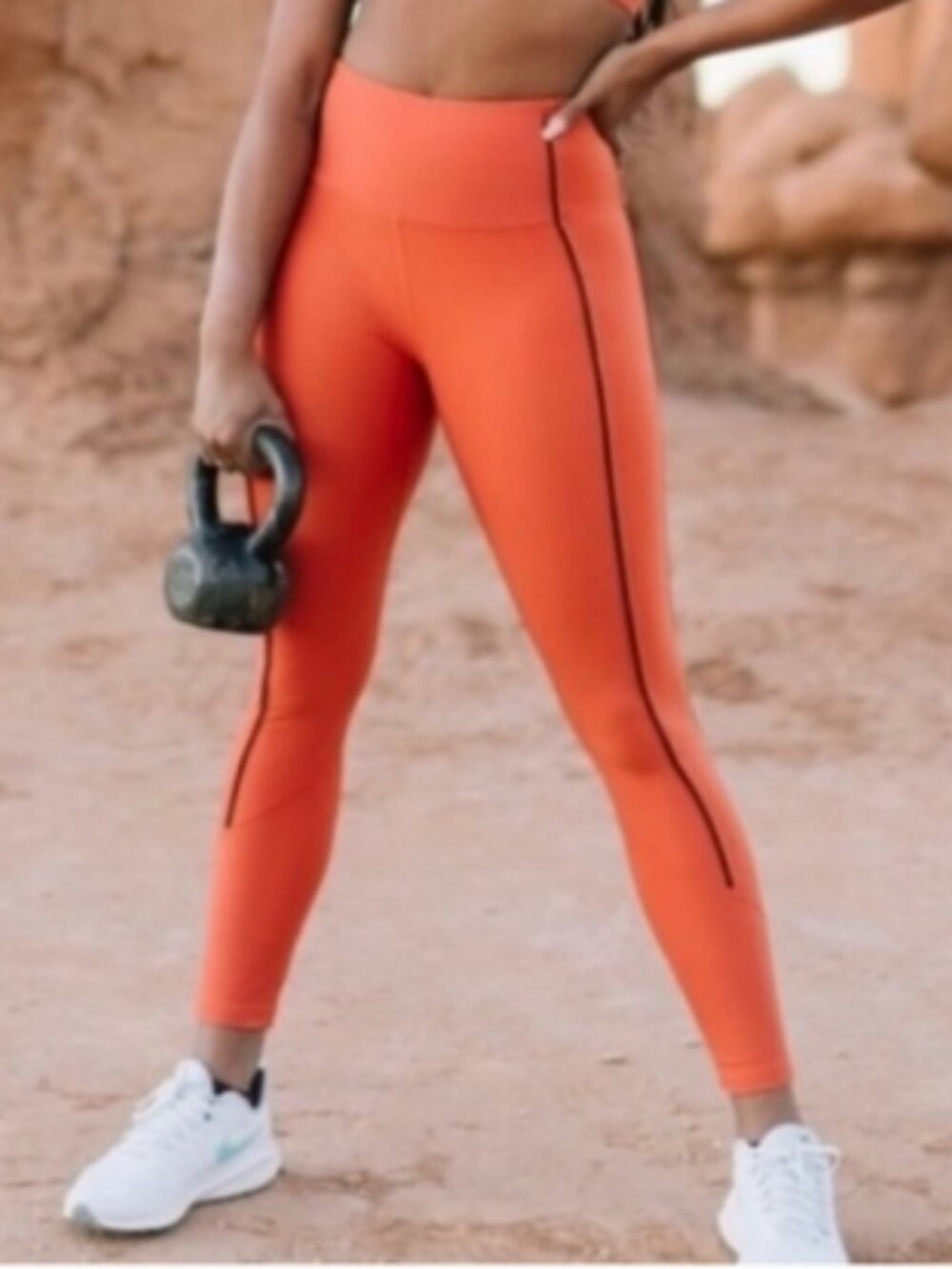 ZYIA Vibrant Burnt Orange Ribbed Leggings with Dark Accents